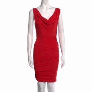 Alice & Olivia Gorgeous Red Dress  Cowl Neck  Ruched Side Details Zipper Back